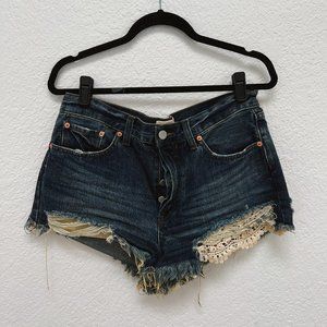 Free People - We The Free Crochet Hem Cutoff Shorts - Dark Wash - Size 30